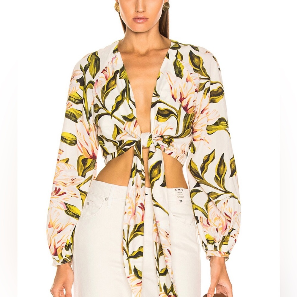 Mara Hoffman Gianna Tie Front Floral Top Cream Multi M